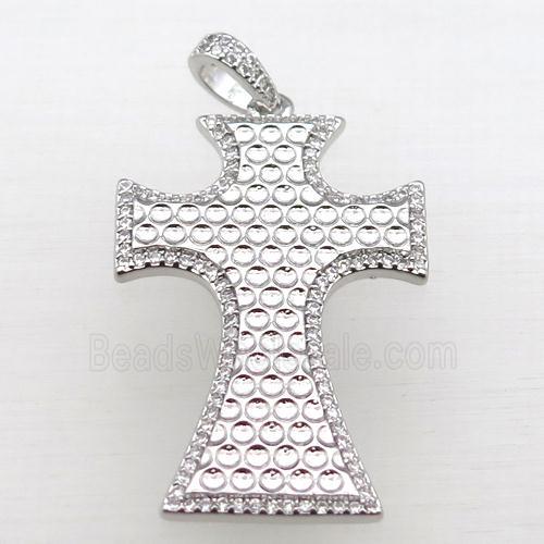 copper Cross pendant pave zircon, platinum plated