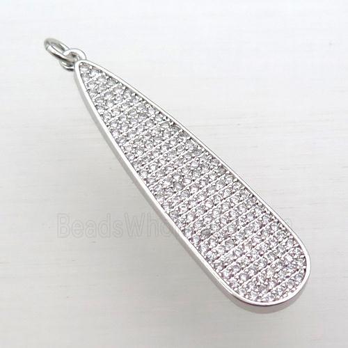 copper teardrop pendant pave zircon, platinum plated