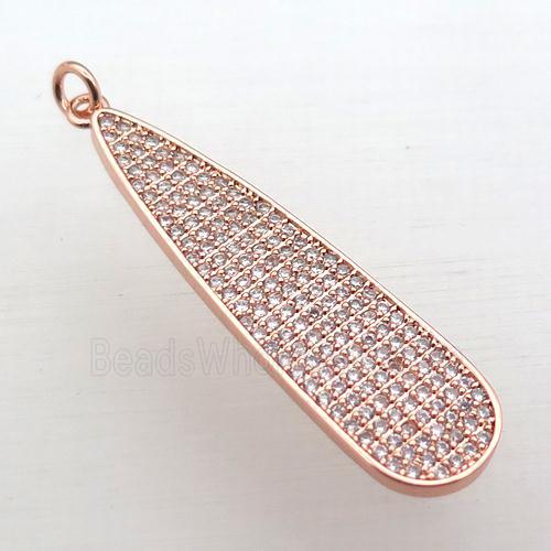 copper teardrop pendant pave zircon, rose gold