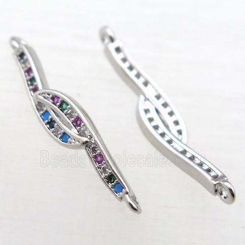 copper connector pave zircon, platinum plated