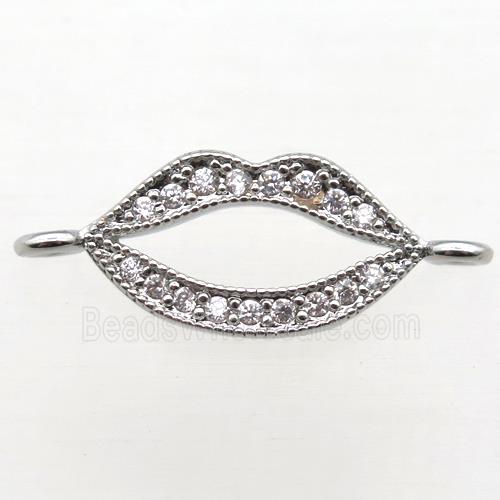 copper lip connector pave zircon, platinum plated
