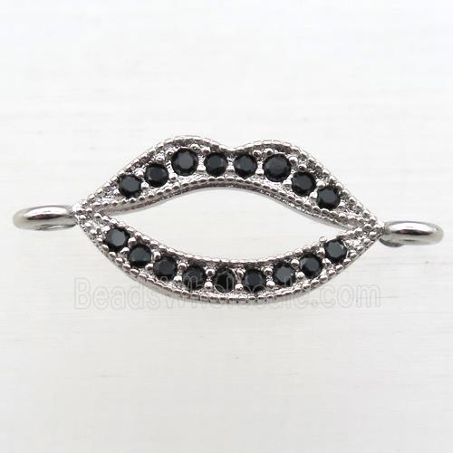 copper lip connector pave zircon, platinum plated
