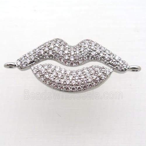 copper lip connector pave zircon, platinum plated