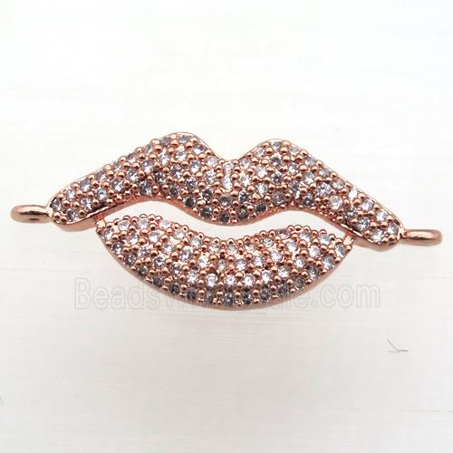copper lip connector pave zircon, rose gold
