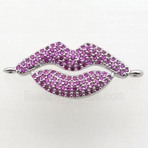 copper lip connector pave zircon, platinum plated