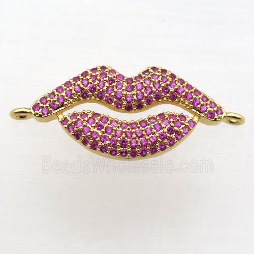 copper lip connector pave zircon, gold plated