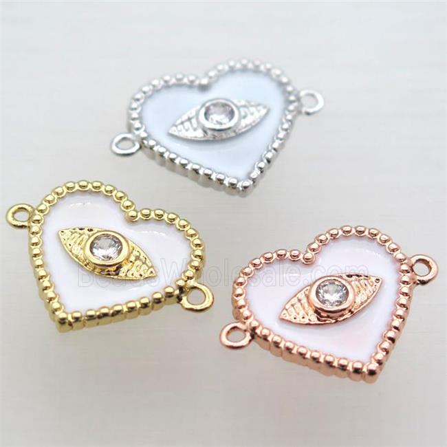 copper heart connector pave zircon with white Enameling, mixed color
