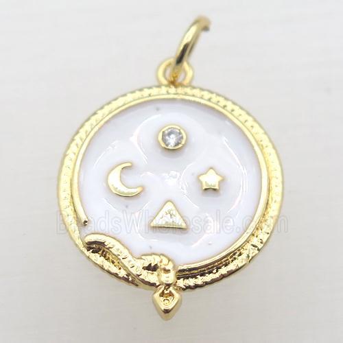 copper circle pendant pave zircon with enameling, gold plated