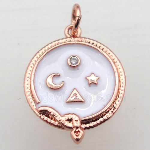 copper circle pendant pave zircon with enameling, rose gold