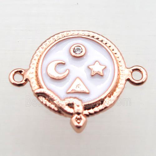 copper circle connector pave zircon with enameling, rose gold