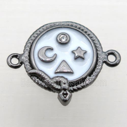 copper circle connector pave zircon with enameling, black plated