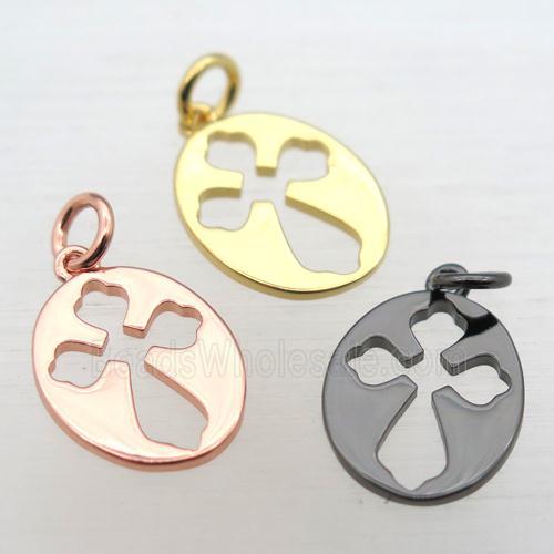 copper oval cross pendant, mixed color