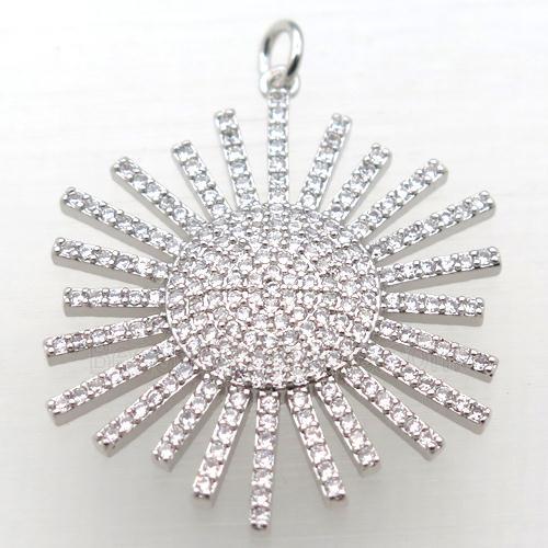 copper sun pendant pave zircon, platinum plated