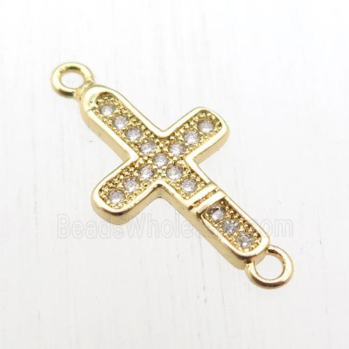 copper cross connector paved zircon, gold plated