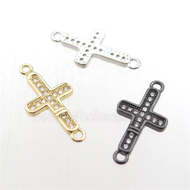 copper cross connector paved zircon, mixed color