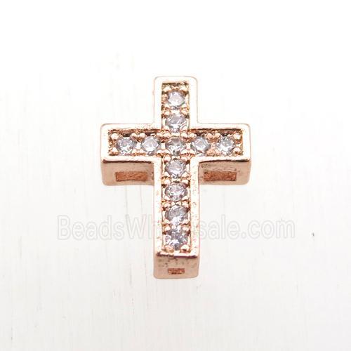 copper cross beads paved zircon, rose gold
