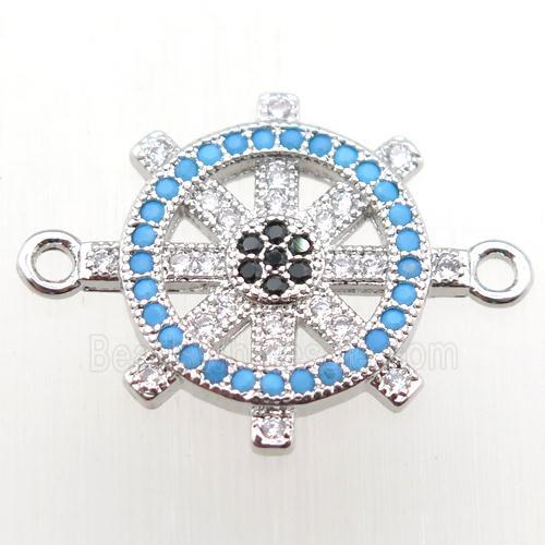 copper pirate connector paved zircon, platinum plated