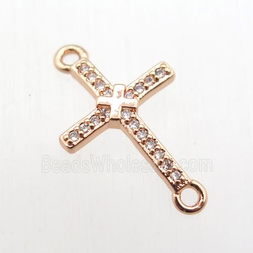 copper cross connector paved zircon, rose gold