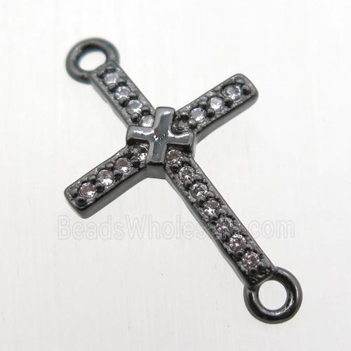 copper cross connector paved zircon, black plated