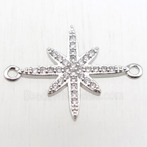 copper northstar connector paved zircon, platinum plated