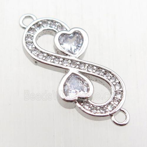 copper Infinity connector paved zircon, platinum plated