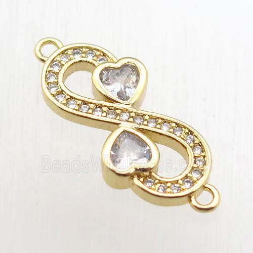 copper Infinity connector paved zircon, gold plated