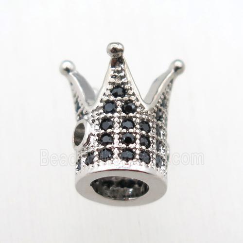 copper crown beads paved zircon, platinum plated