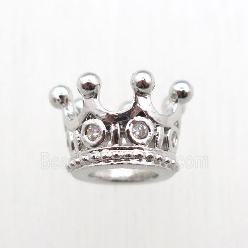 copper crown beads paved zircon, platinum plated