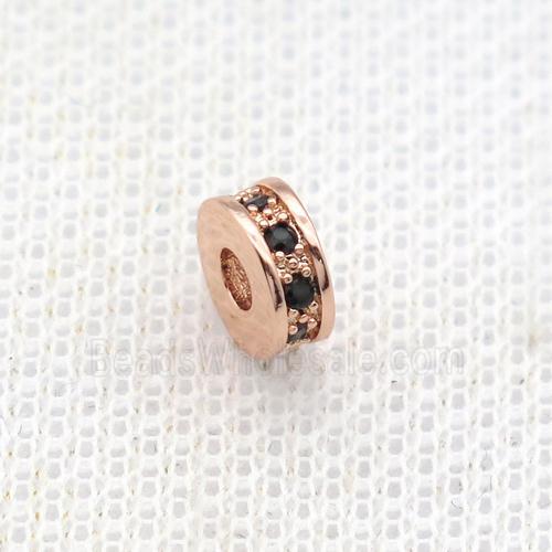 copper heishi beads paved zircon, rose gold