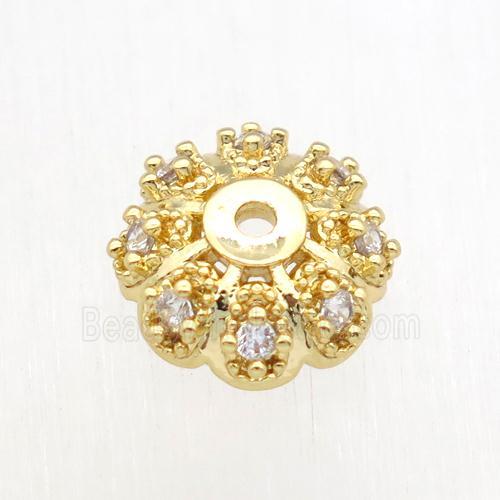 copper beadcaps paved zircon, gold plated