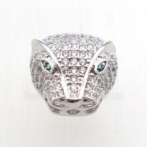 copper pantherhead beads paved zircon, platinum plated
