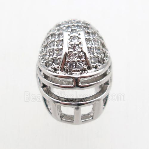 copper Helmet beads paved zircon, platinum plated