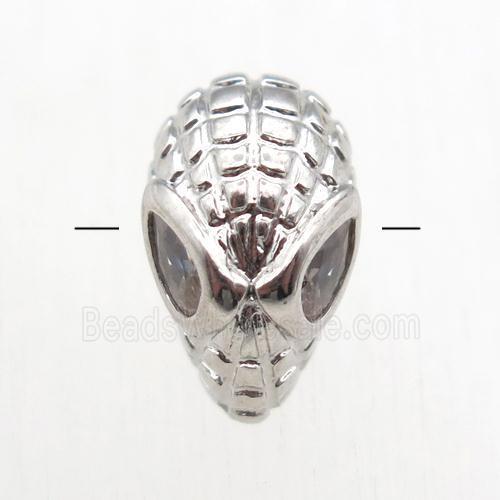 copper Aliens beads paved zircon, platinum plated