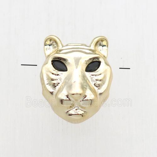 copper pantherhead beads paved zircon, gold plated