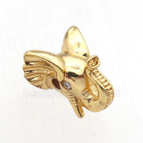 copper elephant beads paved zircon, gold plated
