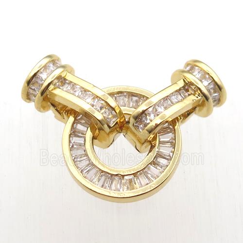 copper clasp paved zircon, gold plated