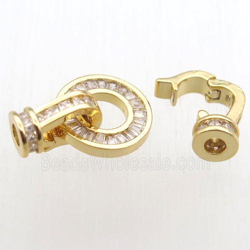 copper clasp paved zircon, gold plated
