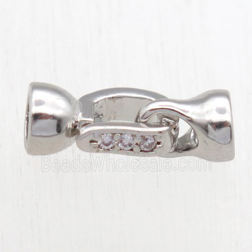 copper clasp paved zircon, platinum plated