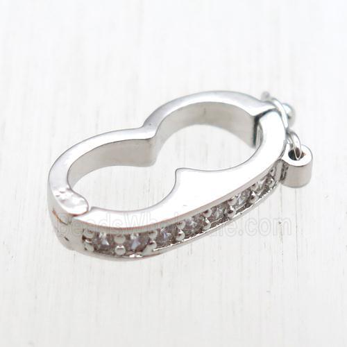 copper clasp paved zircon, platinum plated