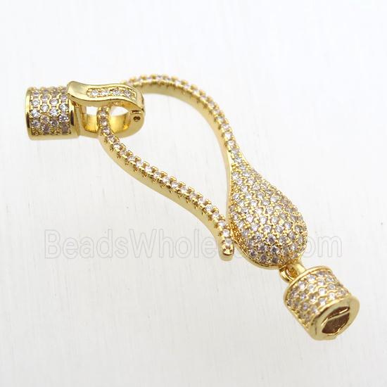 copper clasp paved zircon, gold plated
