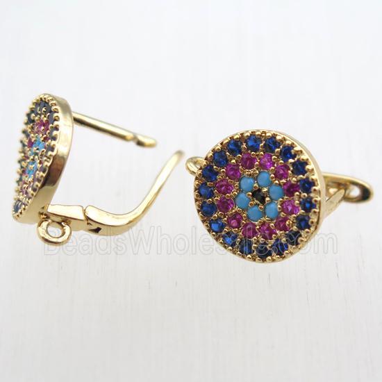 copper Latchback Earrings paved zircon with loop, gold plated