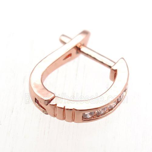 copper Latchback Earrings paved zircon, rose gold