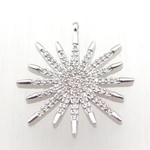 copper sun pendant paved zircon, platinum plated