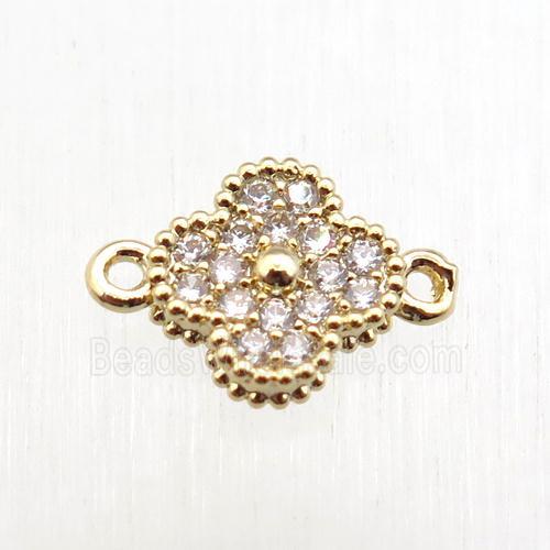 copper clover conncetor paved zircon, gold plated