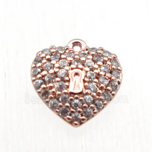 copper heart pendant paved zircon, rose gold