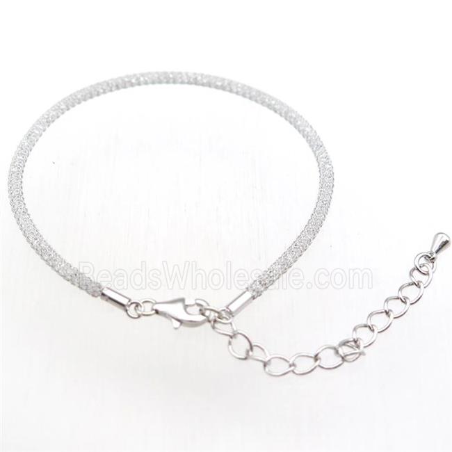 copper mesh bracelet chain with rhinestone, platinum plated