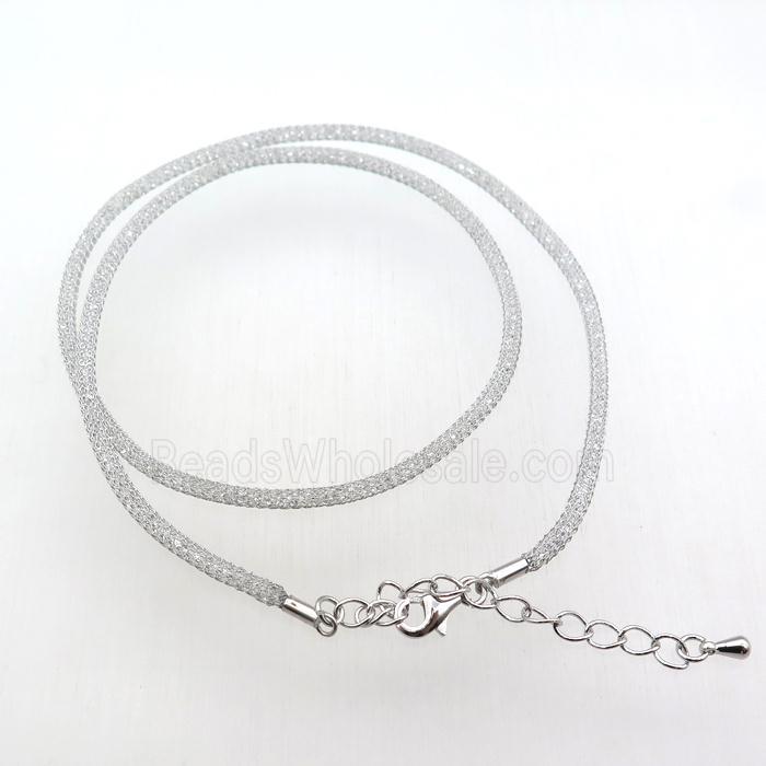 copper mesh nceklace chain with rhinestone, platinum plated