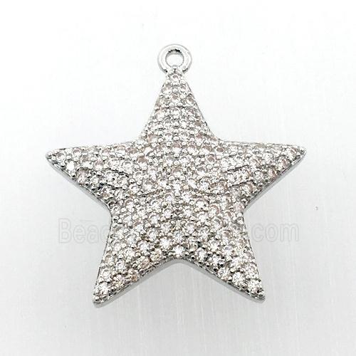 copper star pendant pave zircon, platinum plated