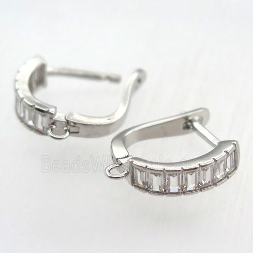 copper Latchback Earrings pave zircon with loop, platinum plated