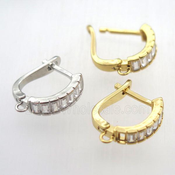 copper Latchback Earrings pave zircon with loop, mixed color